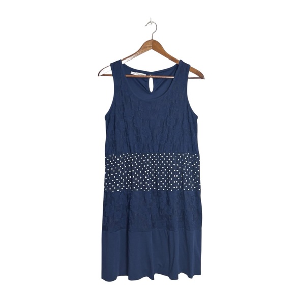 Maurices Navy Blue Color Block Sleeveless Casual Dress with Polka Dot Waist - Picture 1 of 8